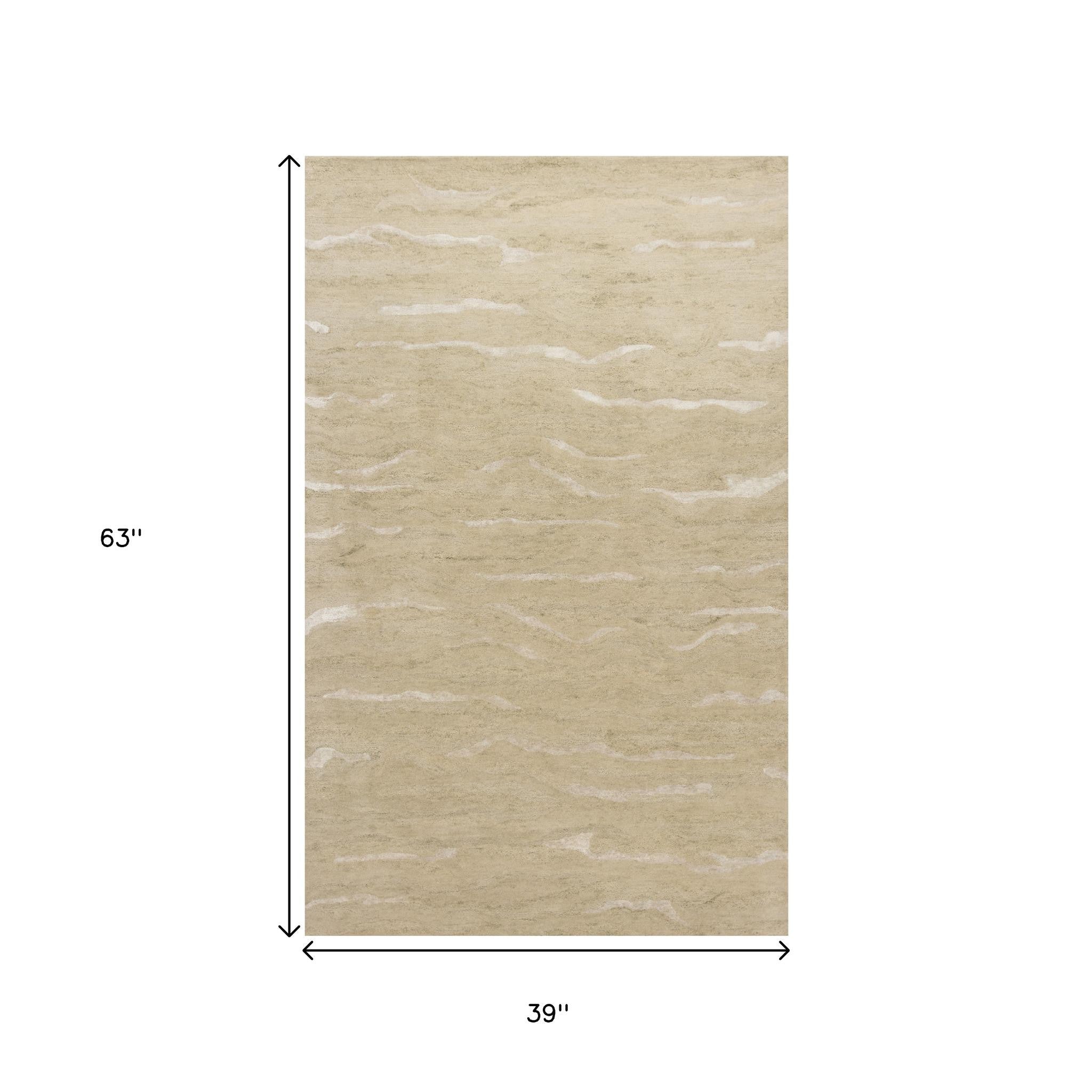 3' X 5' Beige And Ivory Abstract Hand Tufted Area Rug-Area Rugs-DECOROLALA