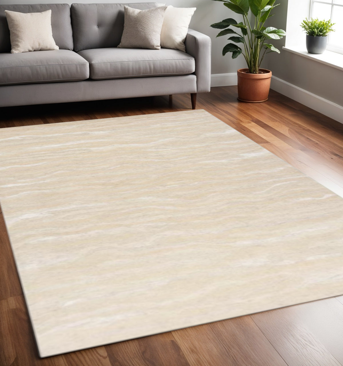 3' X 5' Beige And Ivory Wool Abstract Hand Tufted Area Rug-Area Rugs-DECOROLALA