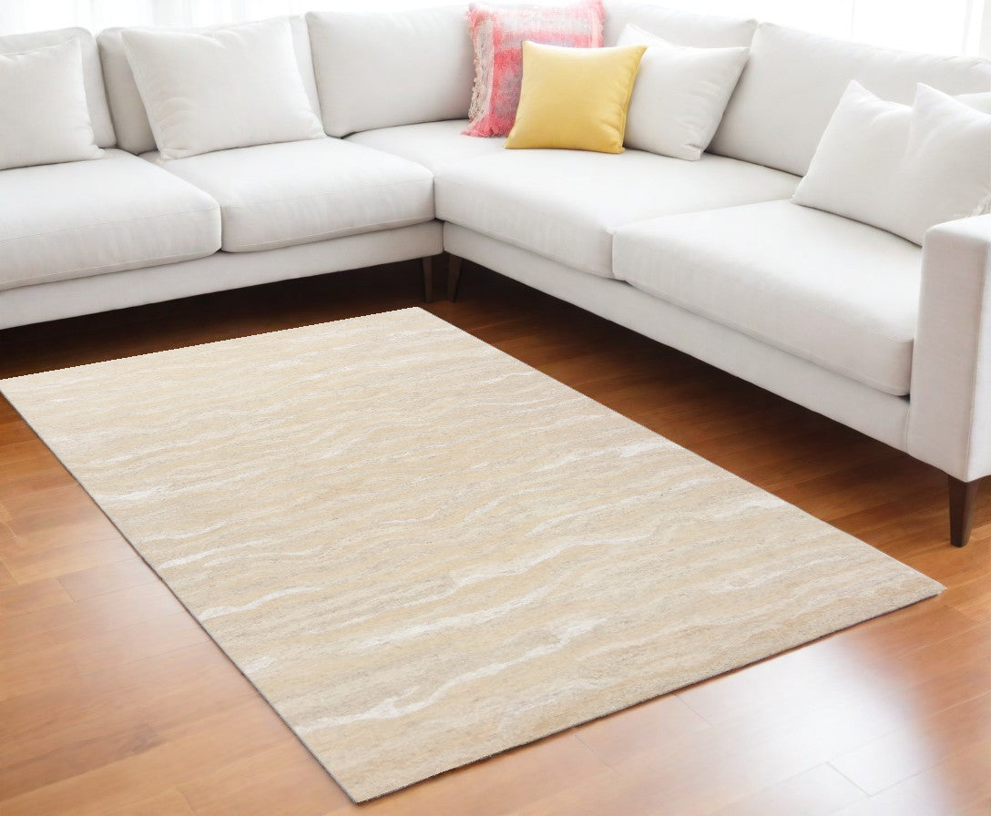 3' X 5' Beige And Ivory Wool Abstract Hand Tufted Area Rug-Area Rugs-DECOROLALA
