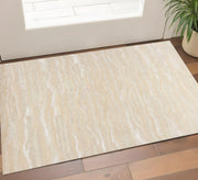 3' X 5' Beige And Ivory Wool Abstract Hand Tufted Area Rug-Area Rugs-DECOROLALA