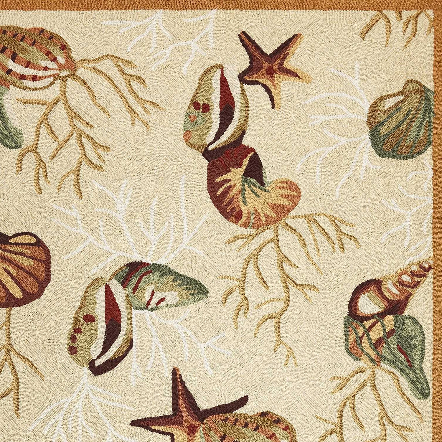 3' X 5' Beige Green And Brown Seashell and Coral Hand Tufted Area Rug-Area Rugs-DECOROLALA