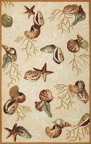 3' X 5' Beige Green And Brown Seashell and Coral Hand Tufted Area Rug-Area Rugs-DECOROLALA