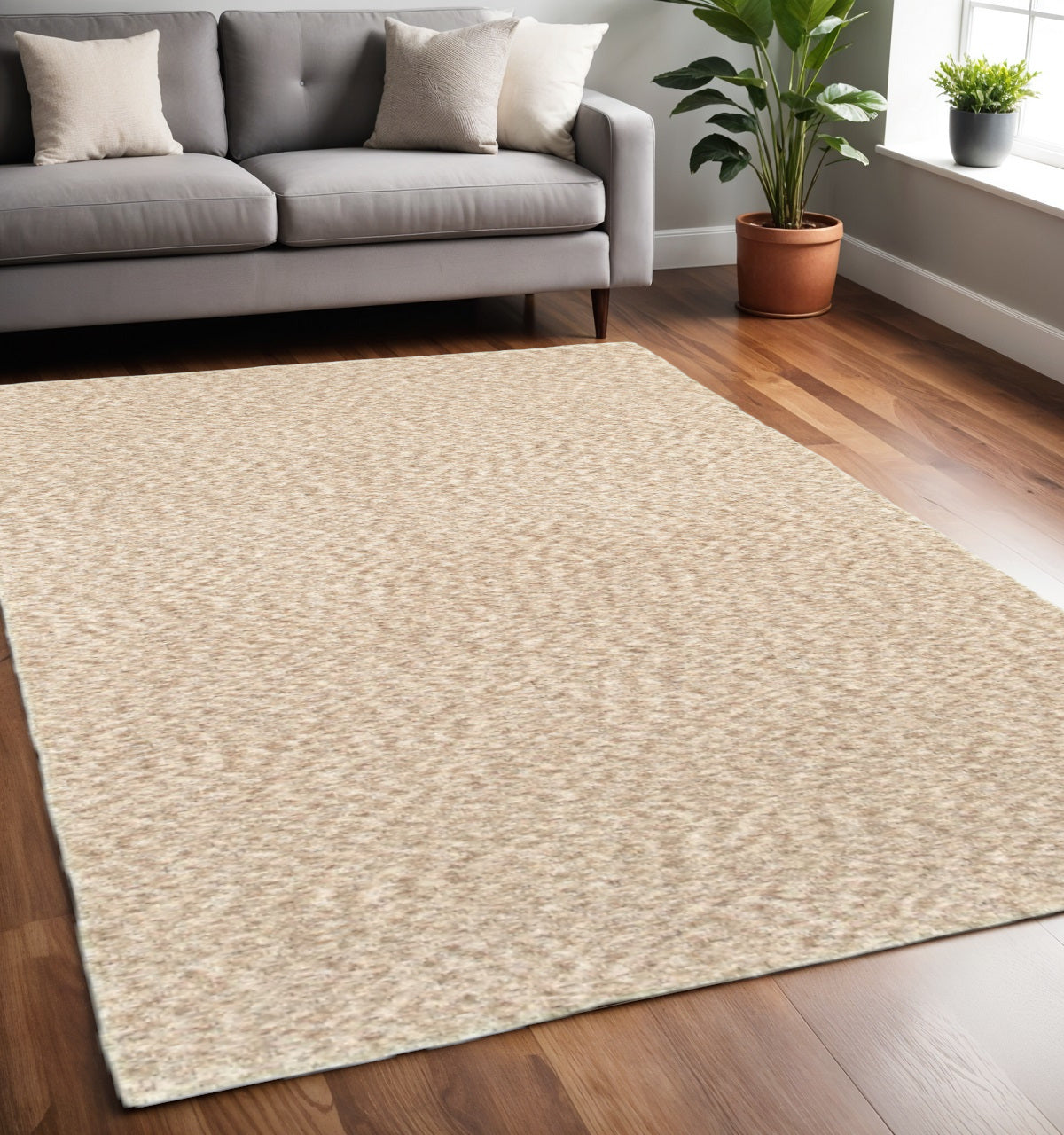 3' X 5' Beige Shag Hand Tufted Area Rug-Area Rugs-DECOROLALA