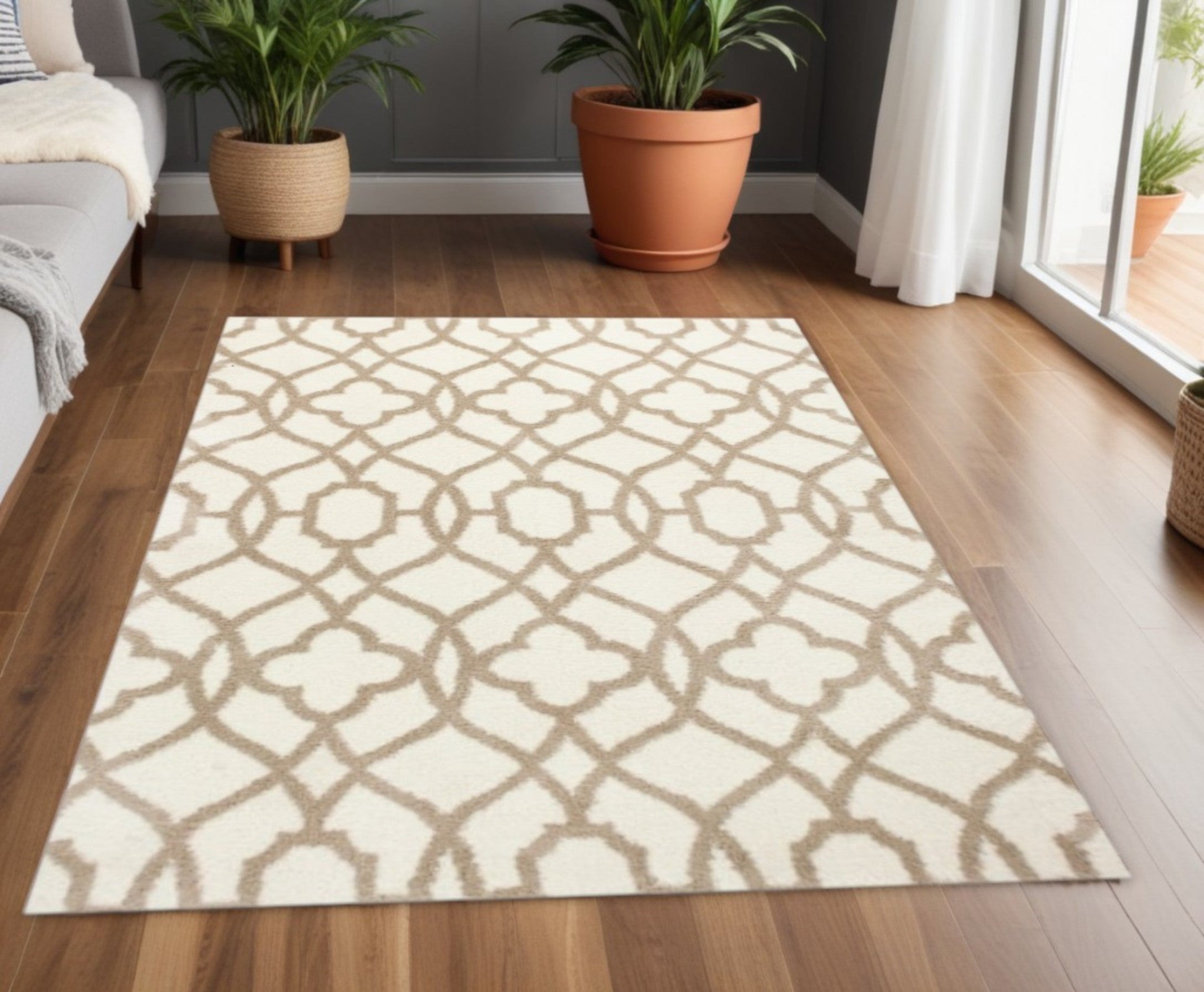 3' X 5' Beige and Ivory Area Rug-Area Rugs-DECOROLALA
