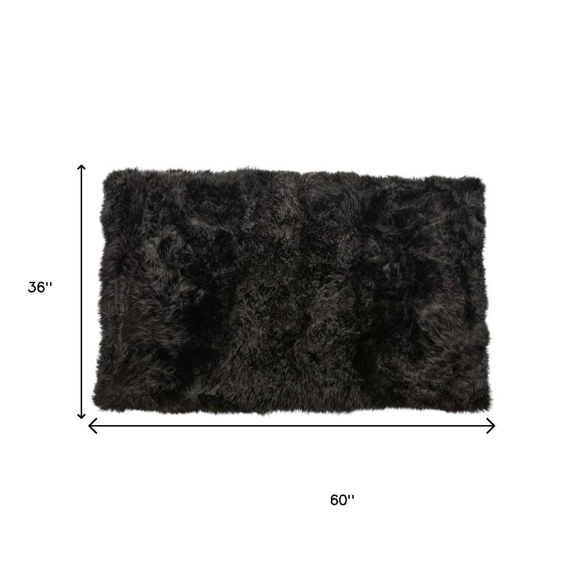 3' X 5' Black Natural Rectangular Sheepskin Area Rug-Area Rugs-DECOROLALA