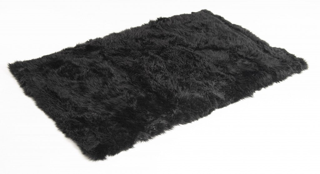 3' X 5' Black Natural Rectangular Sheepskin Area Rug-Area Rugs-DECOROLALA