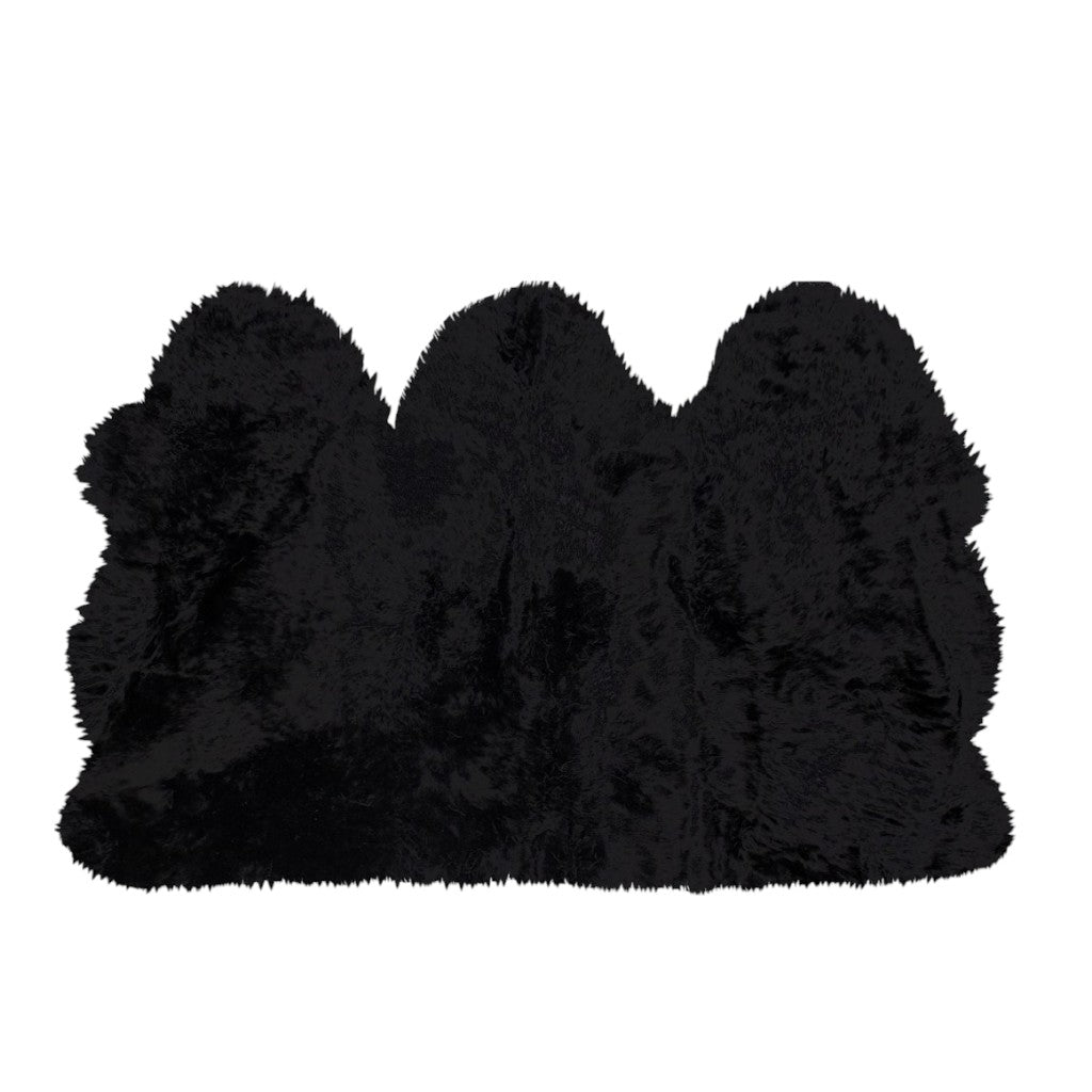 3' X 5' Black Natural Sheepskin Area Rug-Area Rugs-DECOROLALA