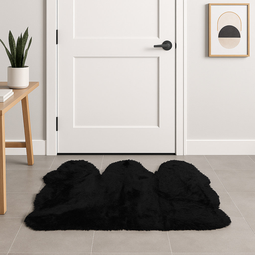 3' X 5' Black Natural Sheepskin Area Rug-Area Rugs-DECOROLALA