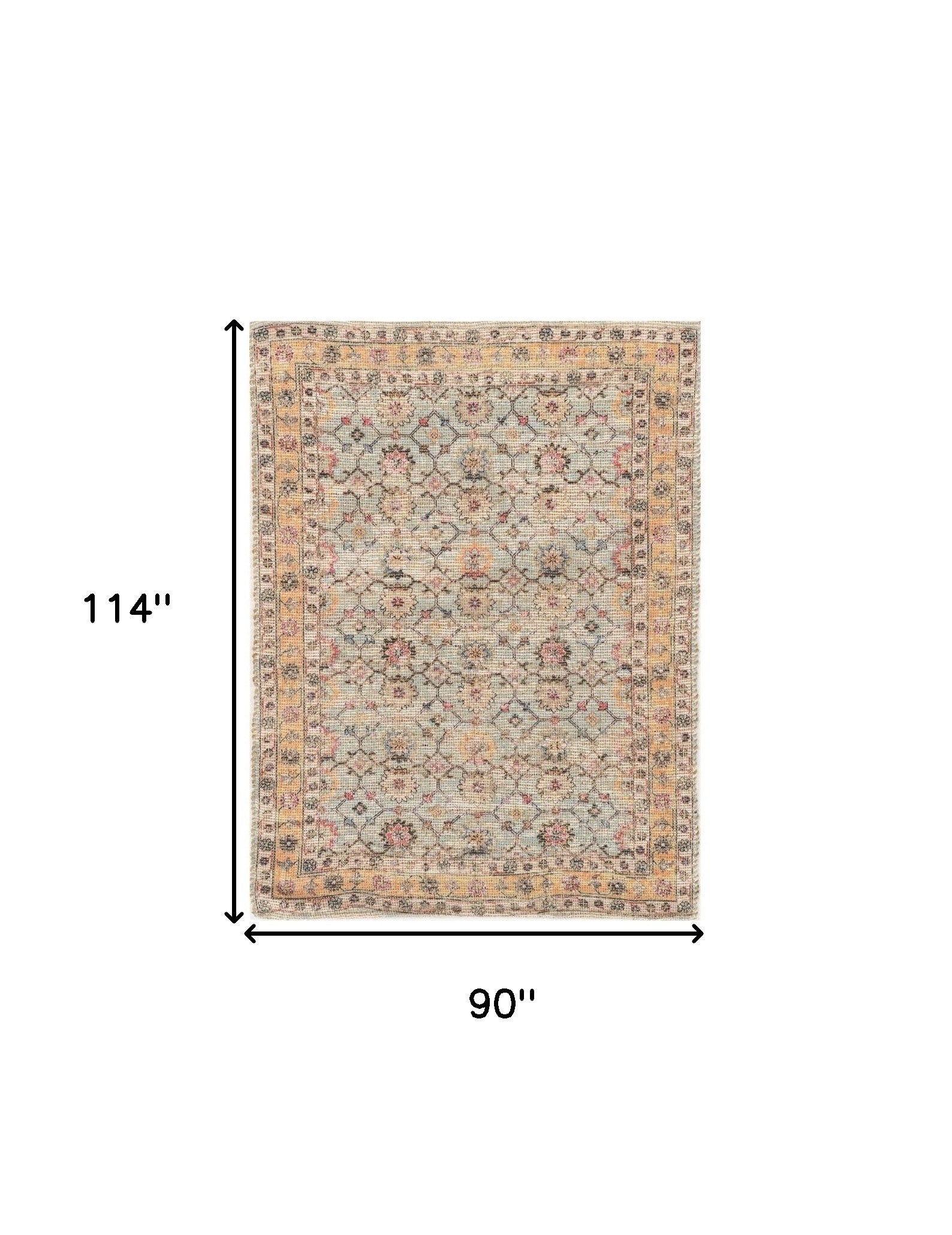 3' X 5' Blue And Beige Jute Floral Hand Woven Area Rug-Area Rugs-DECOROLALA