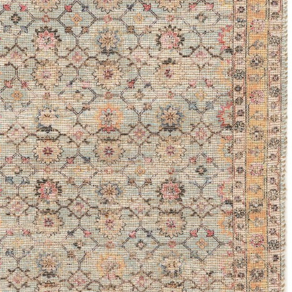 3' X 5' Blue And Beige Jute Floral Hand Woven Area Rug-Area Rugs-DECOROLALA