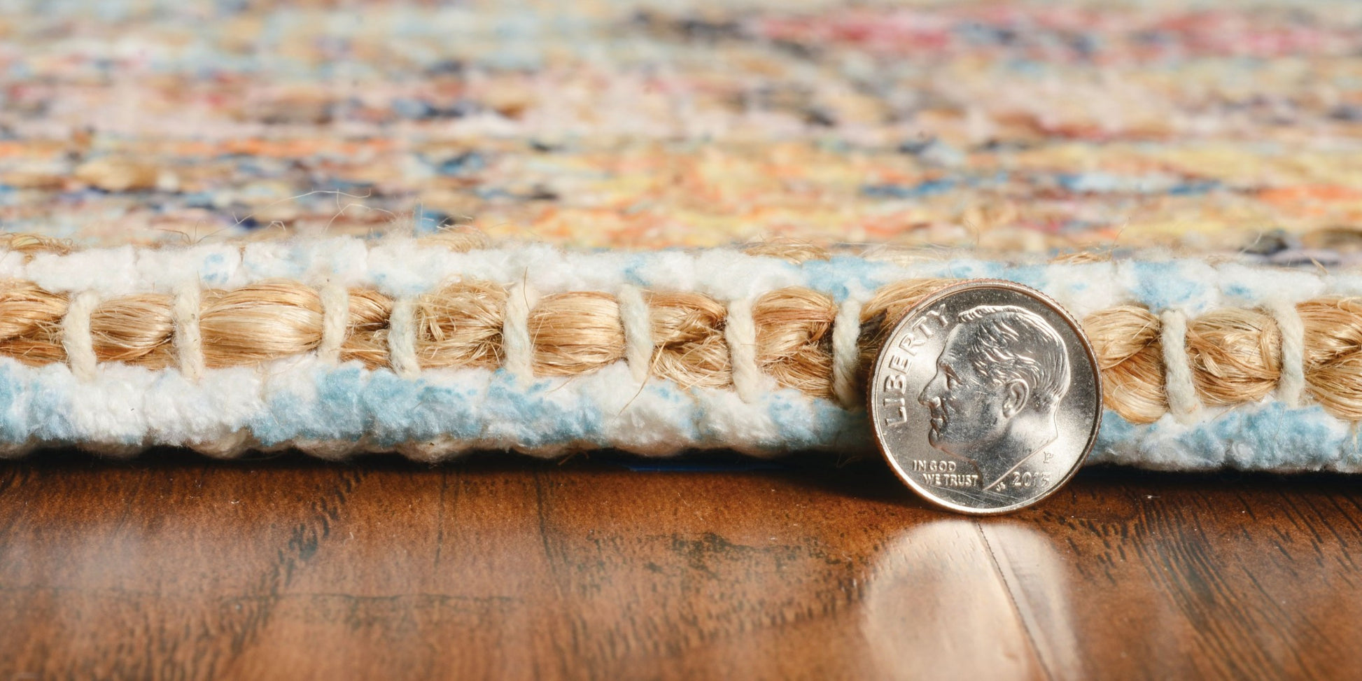 3' X 5' Blue And Beige Jute Floral Hand Woven Area Rug-Area Rugs-DECOROLALA