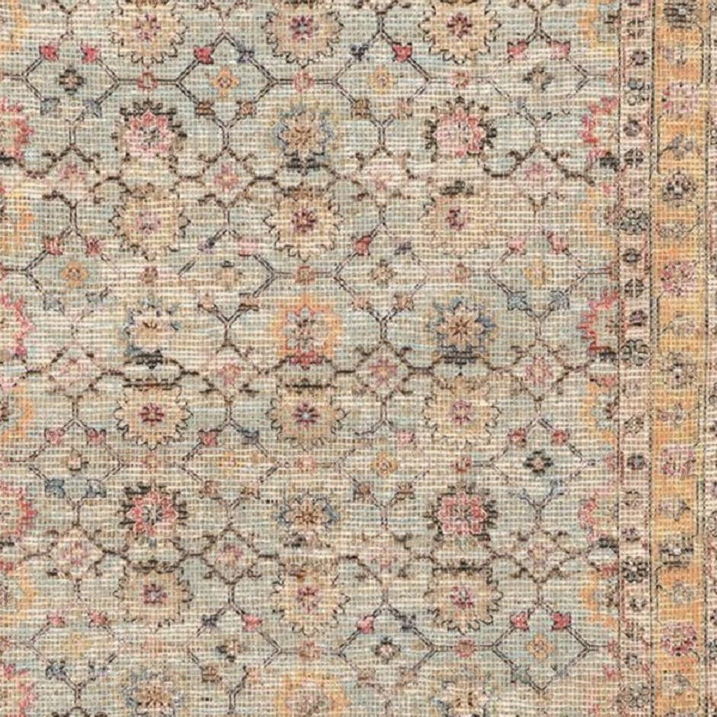 3' X 5' Blue And Beige Jute Floral Hand Woven Area Rug-Area Rugs-DECOROLALA
