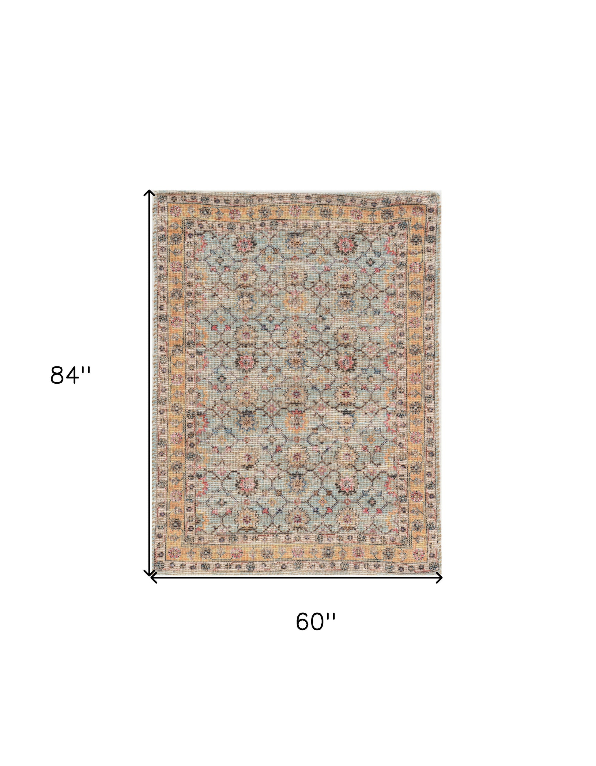 3' X 5' Blue And Beige Jute Floral Hand Woven Area Rug-Area Rugs-DECOROLALA