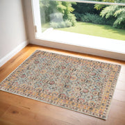 3' X 5' Blue And Beige Jute Floral Hand Woven Area Rug-Area Rugs-DECOROLALA