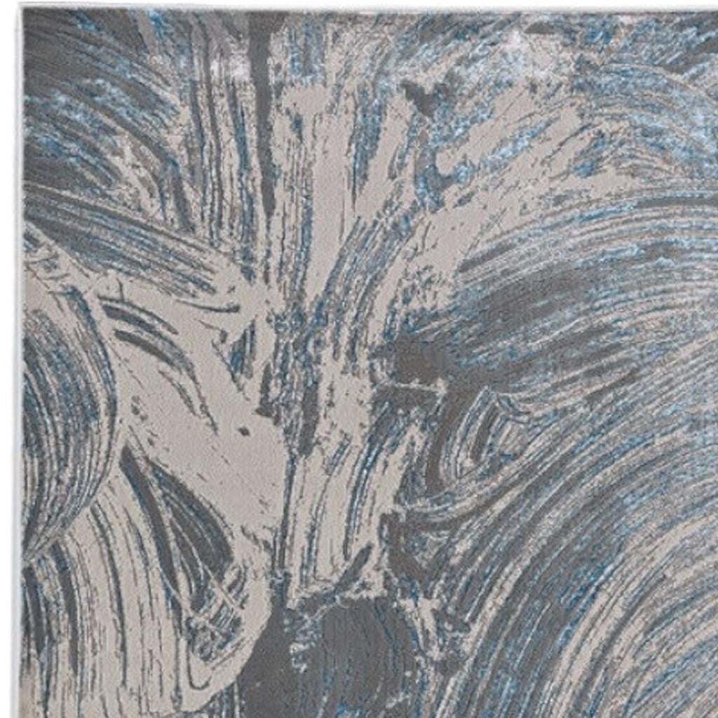 3' X 5' Blue And Silver Abstract Area Rug-Area Rugs-DECOROLALA