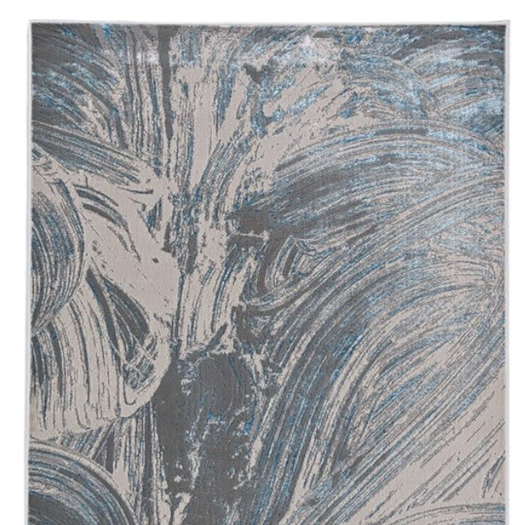 3' X 5' Blue And Silver Abstract Area Rug-Area Rugs-DECOROLALA