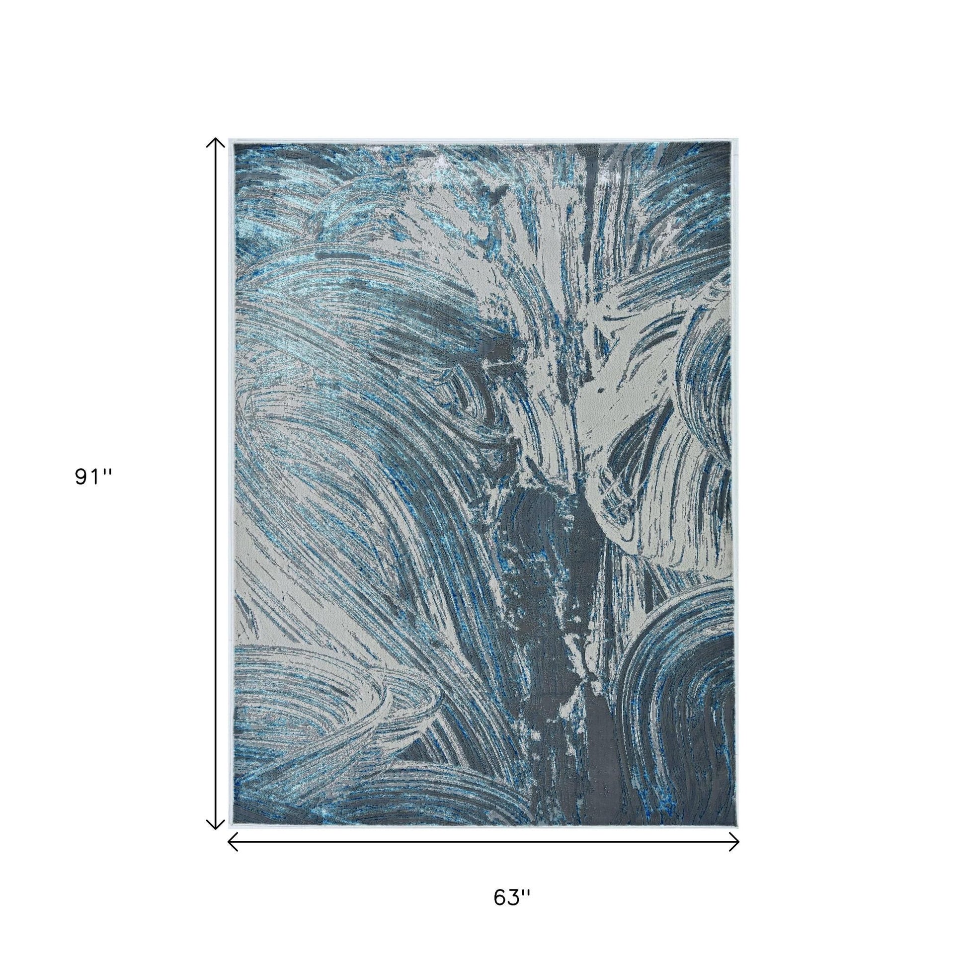3' X 5' Blue And Silver Abstract Area Rug-Area Rugs-DECOROLALA