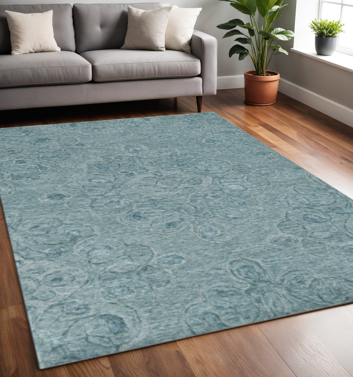 3' X 5' Blue And White Abstract Hand Tufted Area Rug-Area Rugs-DECOROLALA
