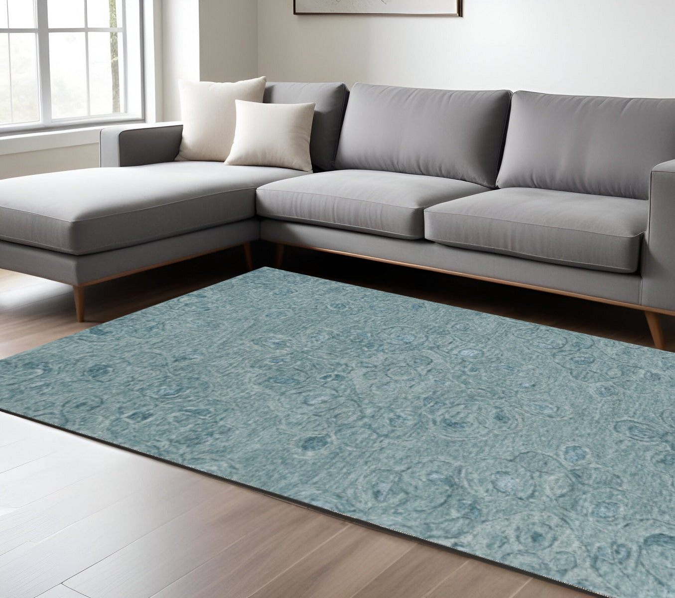 3' X 5' Blue And White Abstract Hand Tufted Area Rug-Area Rugs-DECOROLALA