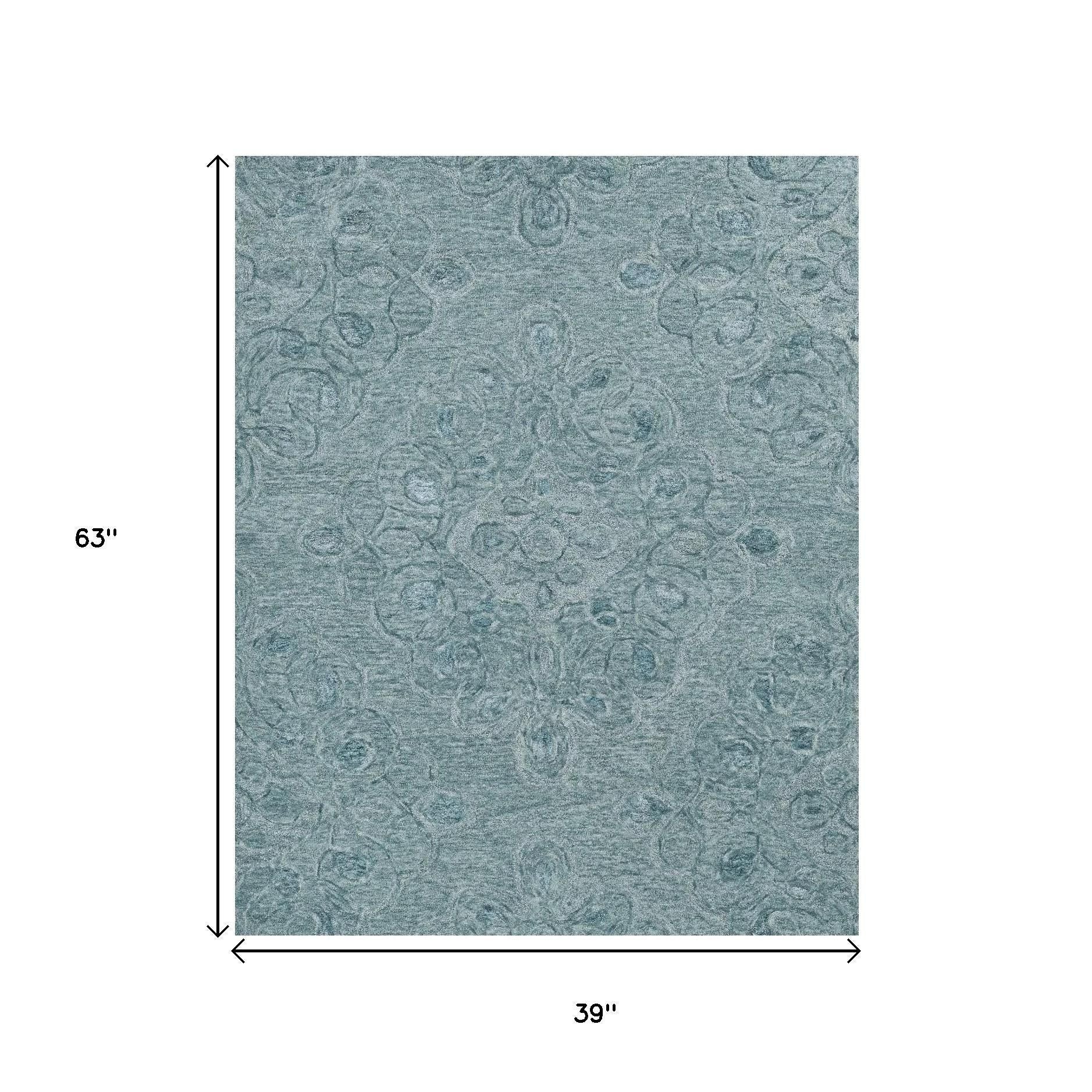 3' X 5' Blue And White Abstract Hand Tufted Area Rug-Area Rugs-DECOROLALA