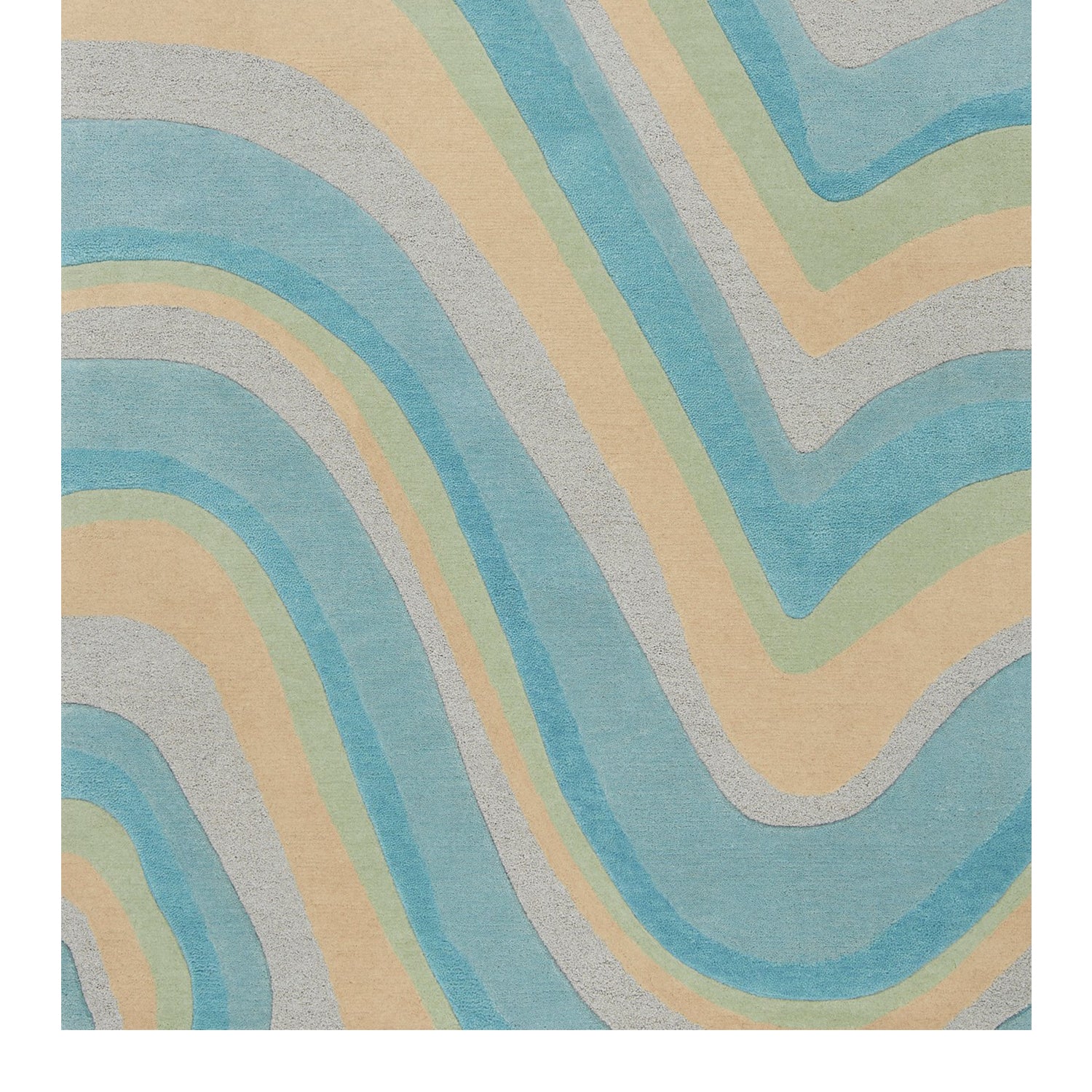 3' X 5' Blue Beige And Green Wool Abstract Hand Tufted Area Rug-Area Rugs-DECOROLALA