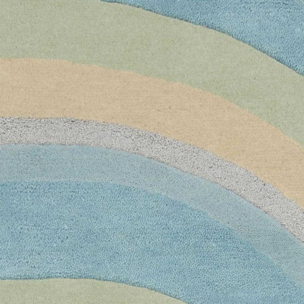 3' X 5' Blue Beige And Green Wool Abstract Hand Tufted Area Rug-Area Rugs-DECOROLALA