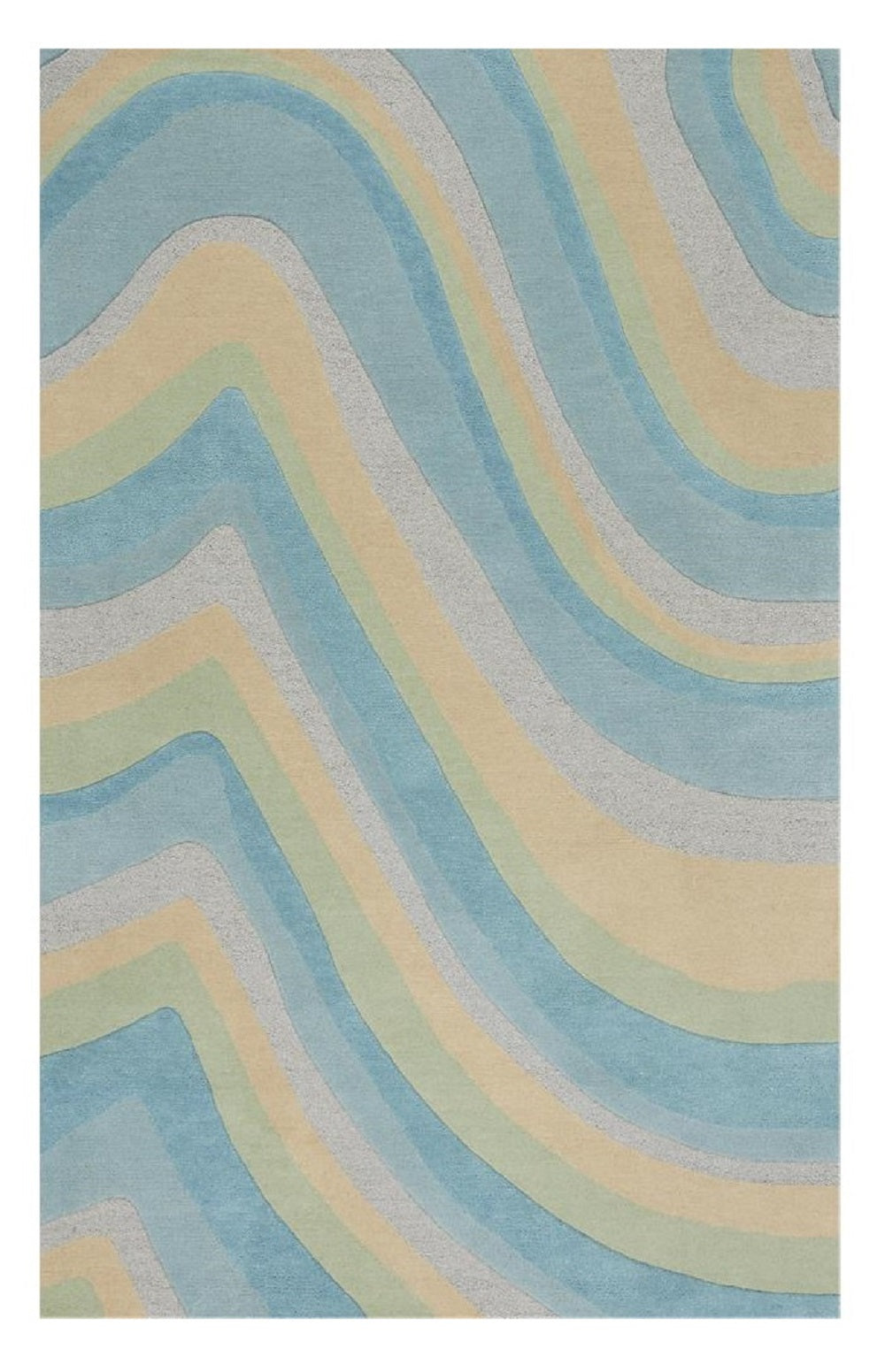 3' X 5' Blue Beige And Green Wool Abstract Hand Tufted Area Rug-Area Rugs-DECOROLALA