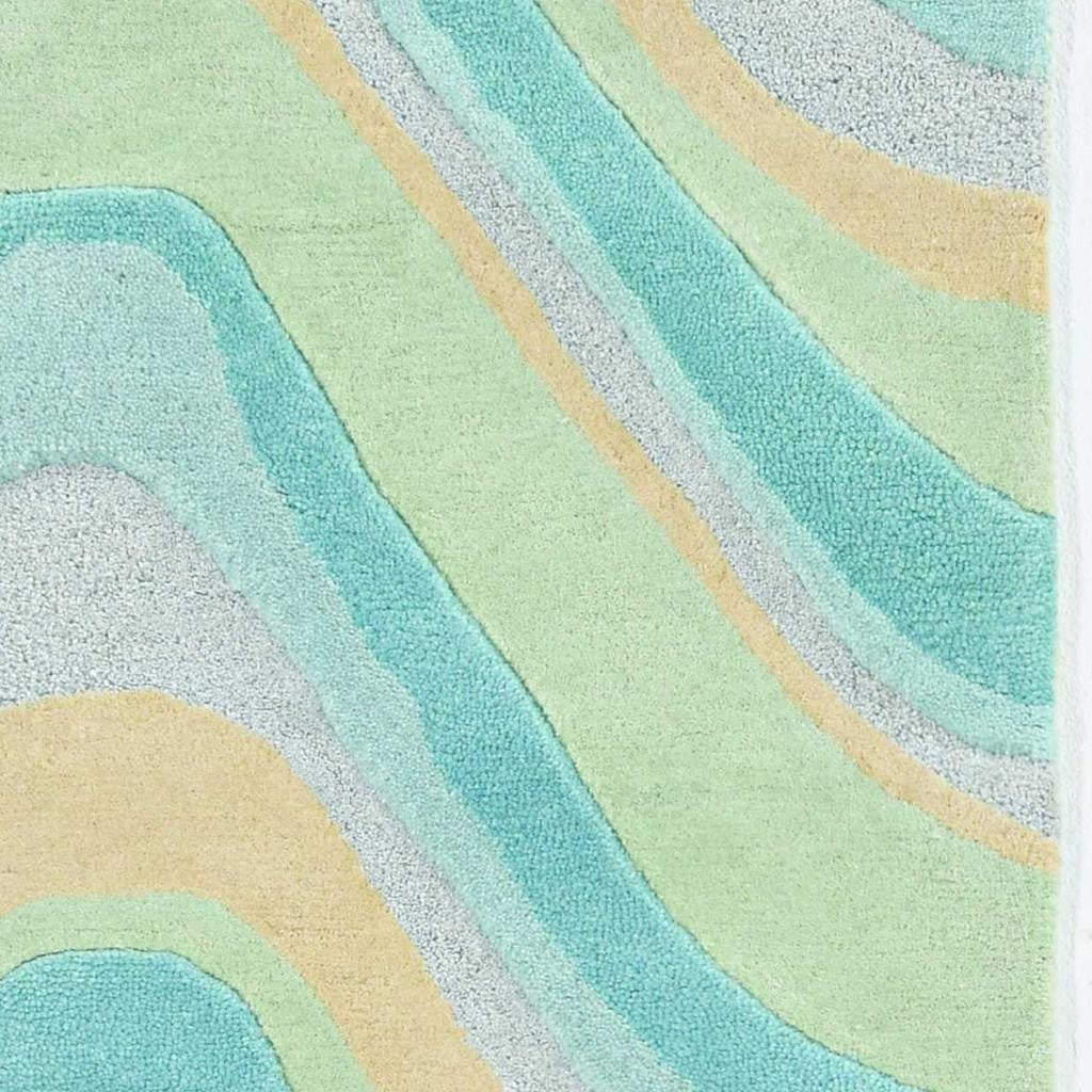 3' X 5' Blue Beige And Green Wool Abstract Hand Tufted Area Rug-Area Rugs-DECOROLALA