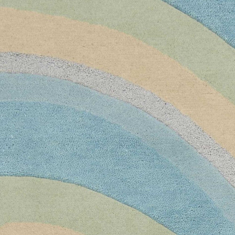 3' X 5' Blue Beige And Green Wool Abstract Hand Tufted Area Rug-Area Rugs-DECOROLALA