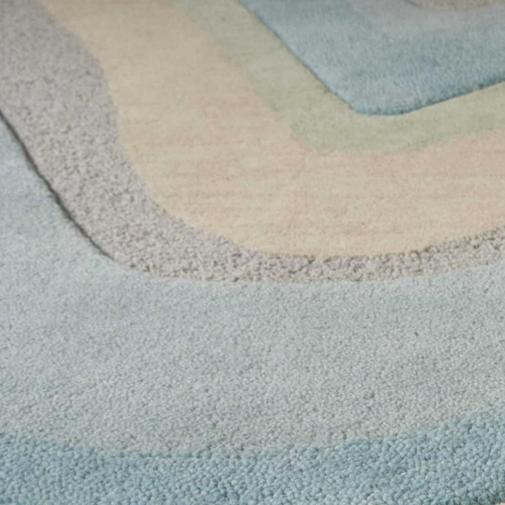 3' X 5' Blue Beige And Green Wool Abstract Hand Tufted Area Rug-Area Rugs-DECOROLALA