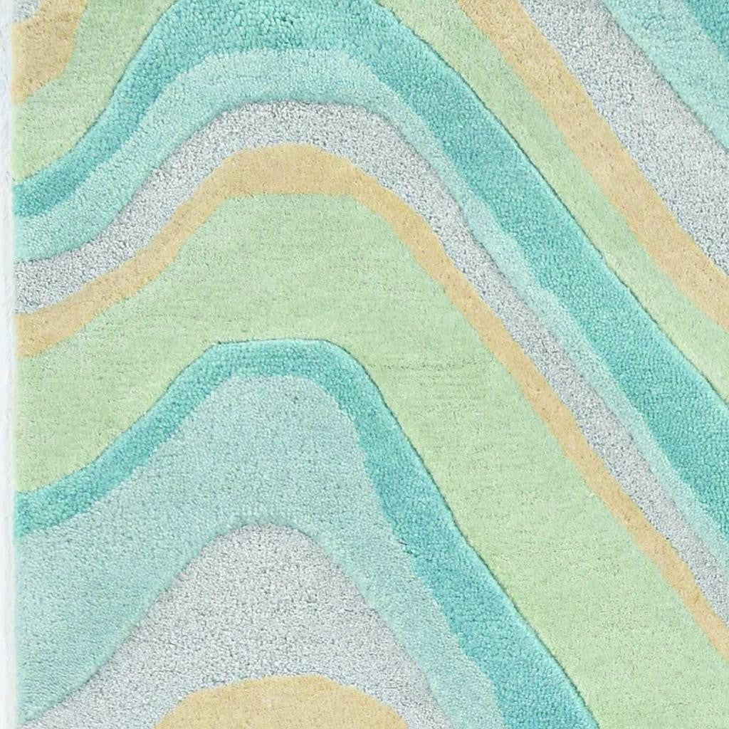 3' X 5' Blue Beige And Green Wool Abstract Hand Tufted Area Rug-Area Rugs-DECOROLALA