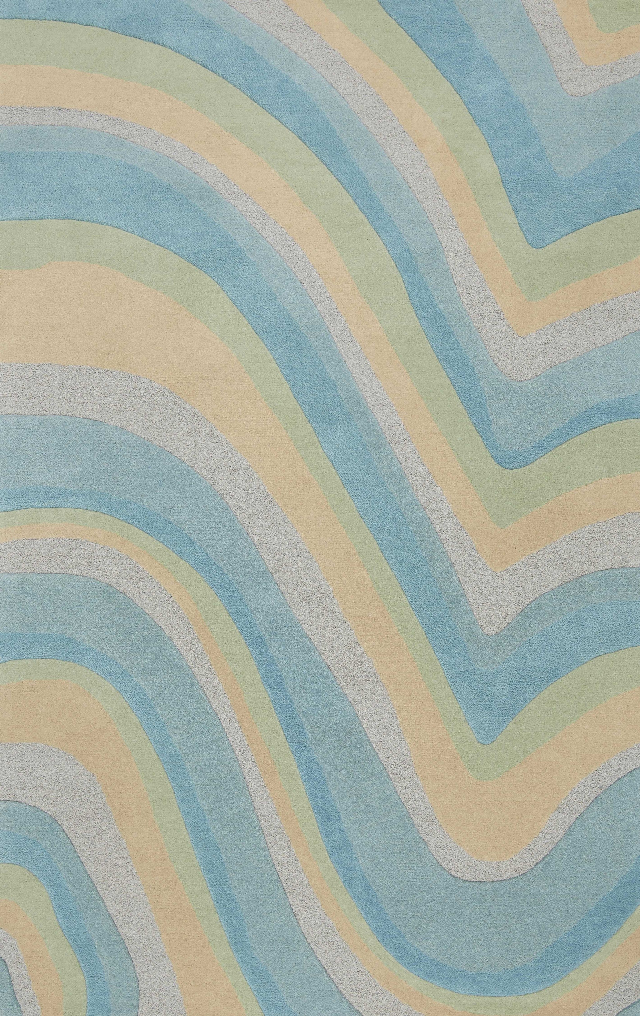 3' X 5' Blue Beige And Green Wool Abstract Hand Tufted Area Rug-Area Rugs-DECOROLALA