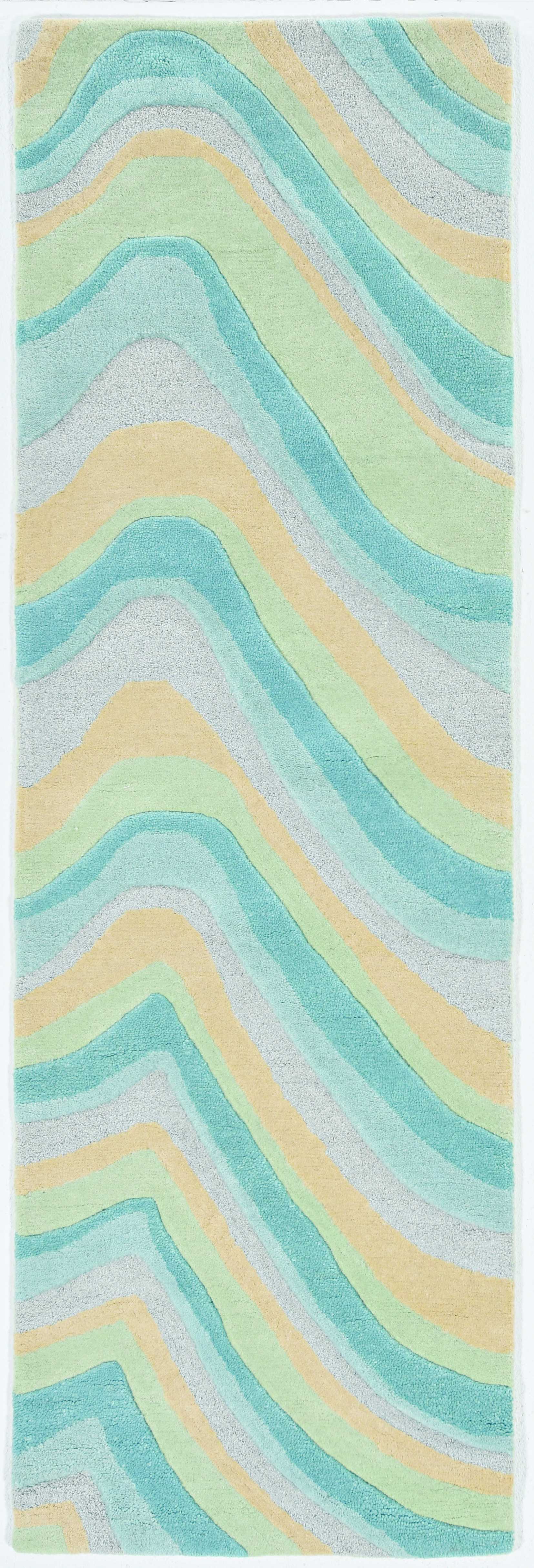 3' X 5' Blue Beige And Green Wool Abstract Hand Tufted Area Rug-Area Rugs-DECOROLALA