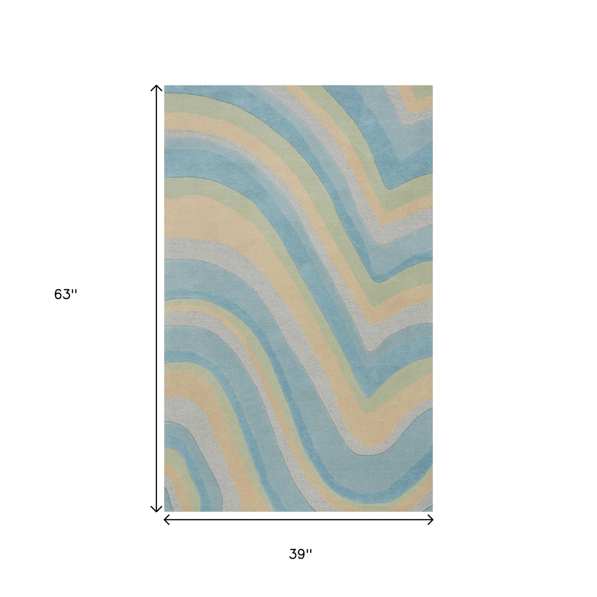 3' X 5' Blue Beige And Green Wool Abstract Hand Tufted Area Rug-Area Rugs-DECOROLALA