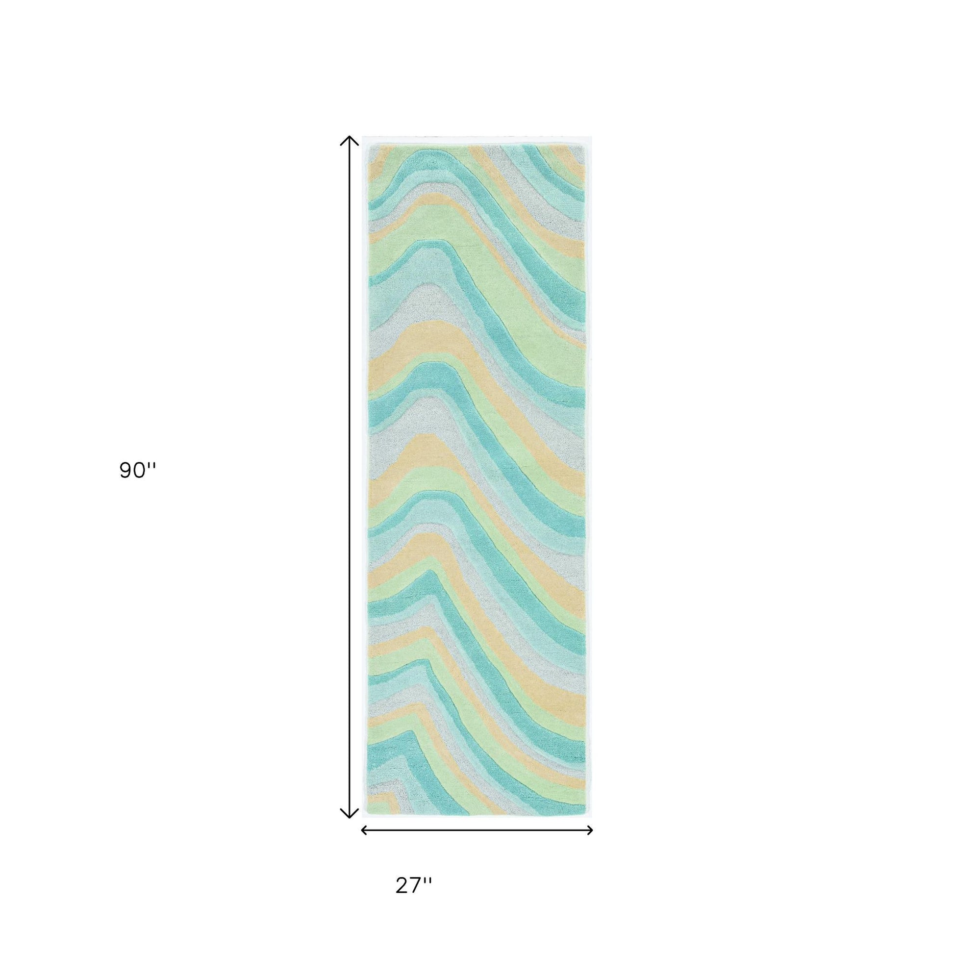 3' X 5' Blue Beige And Green Wool Abstract Hand Tufted Area Rug-Area Rugs-DECOROLALA