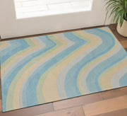 3' X 5' Blue Beige And Green Wool Abstract Hand Tufted Area Rug-Area Rugs-DECOROLALA