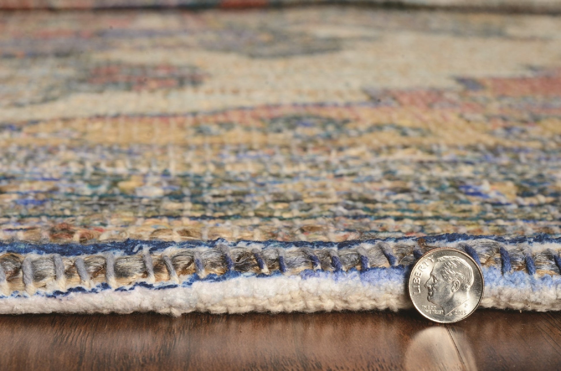 3' X 5' Blue Brick Red And Brown Jute Medallion Hand Woven Distressed Area Rug-Area Rugs-DECOROLALA