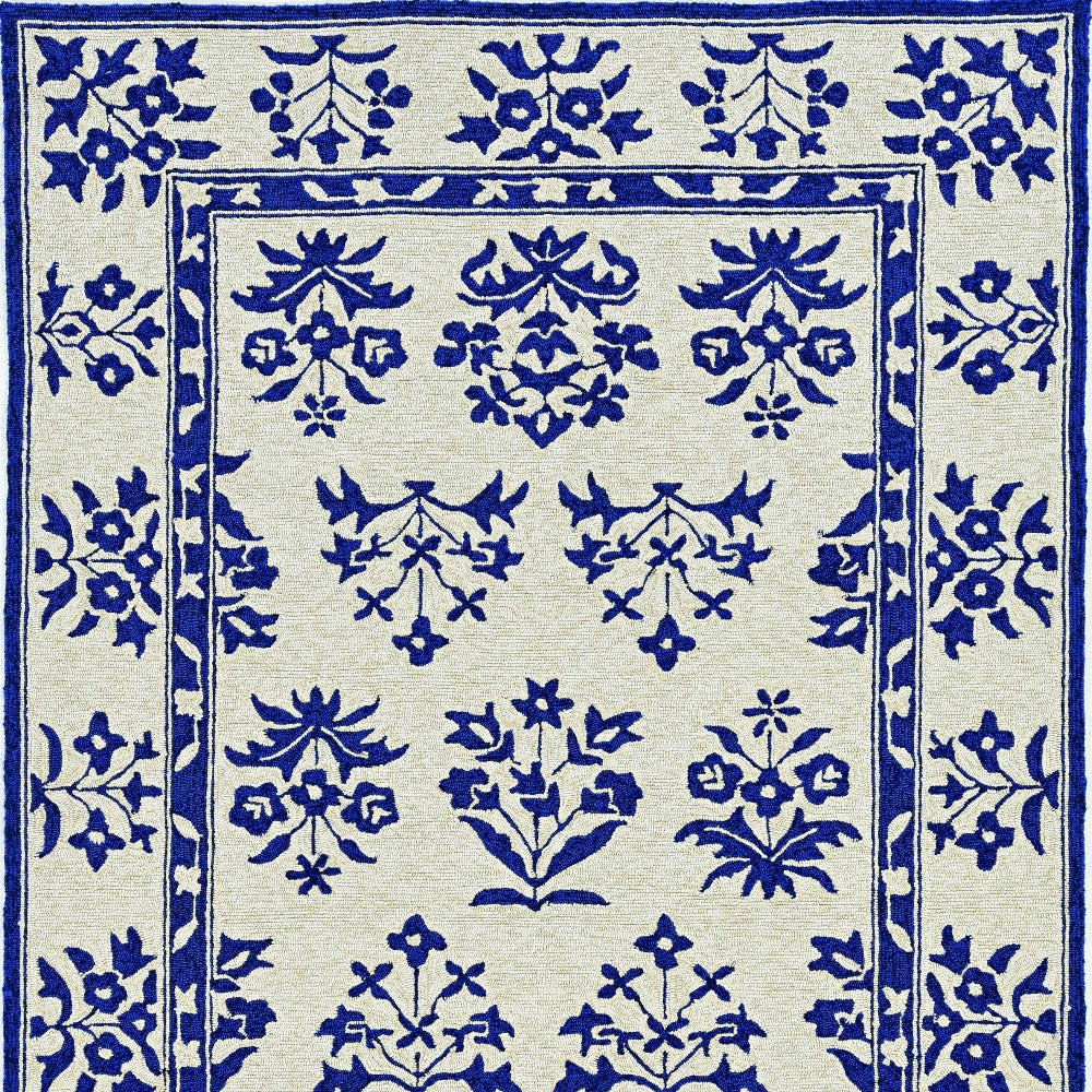 3' X 5' Blue Floral Indoor Outdoor Area Rug-Outdoor Rugs-DECOROLALA