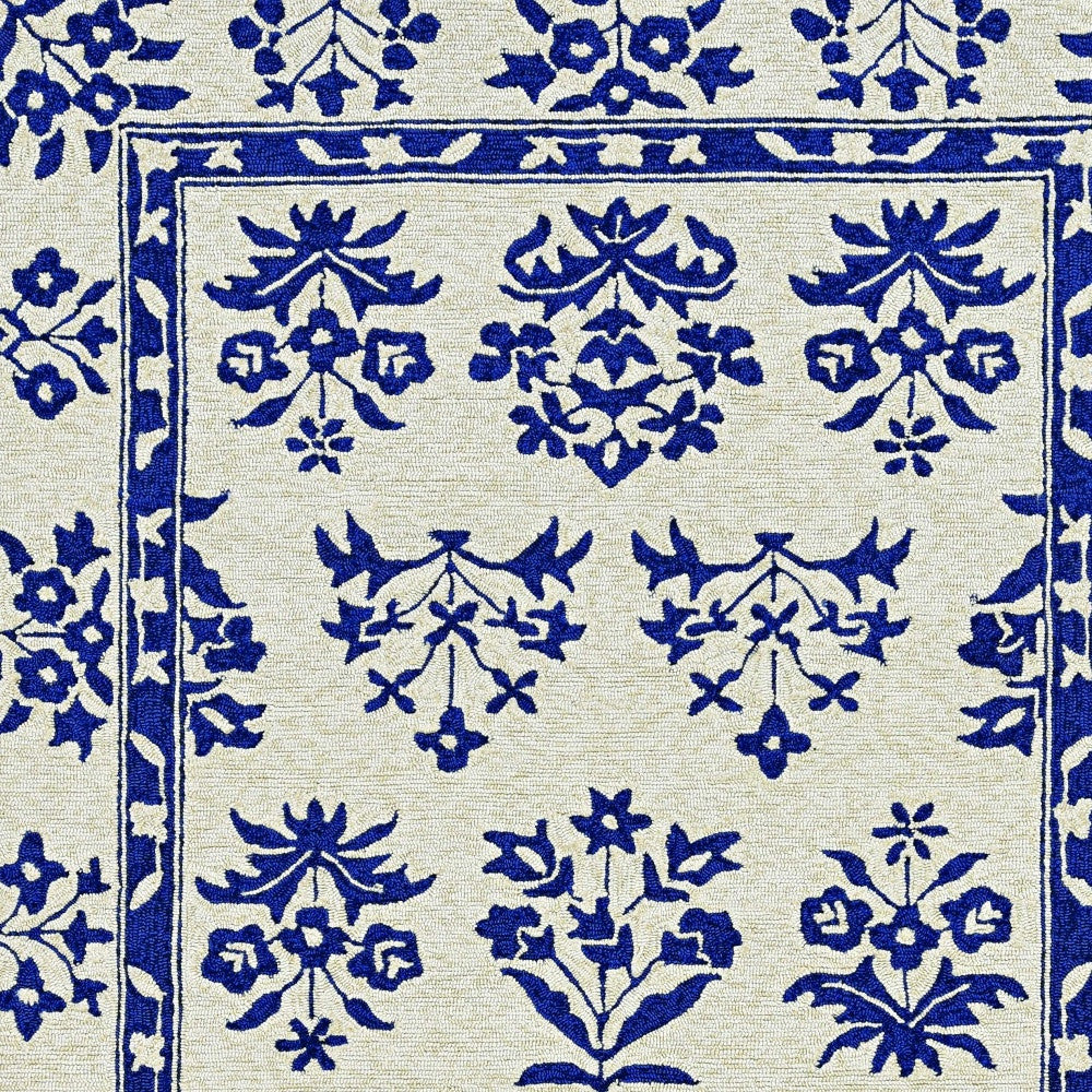 3' X 5' Blue Floral Indoor Outdoor Area Rug-Outdoor Rugs-DECOROLALA