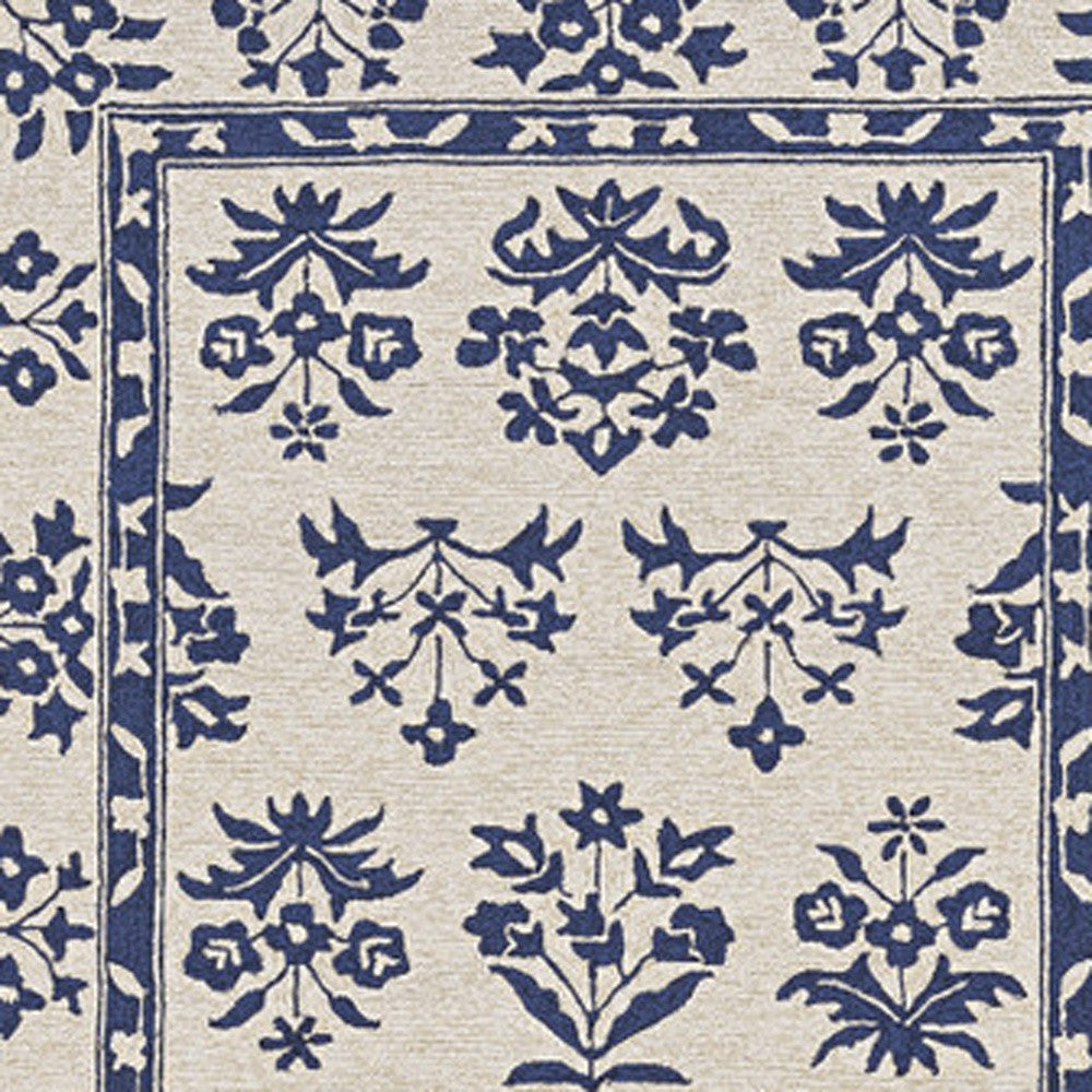 3' X 5' Blue Floral Indoor Outdoor Area Rug-Outdoor Rugs-DECOROLALA