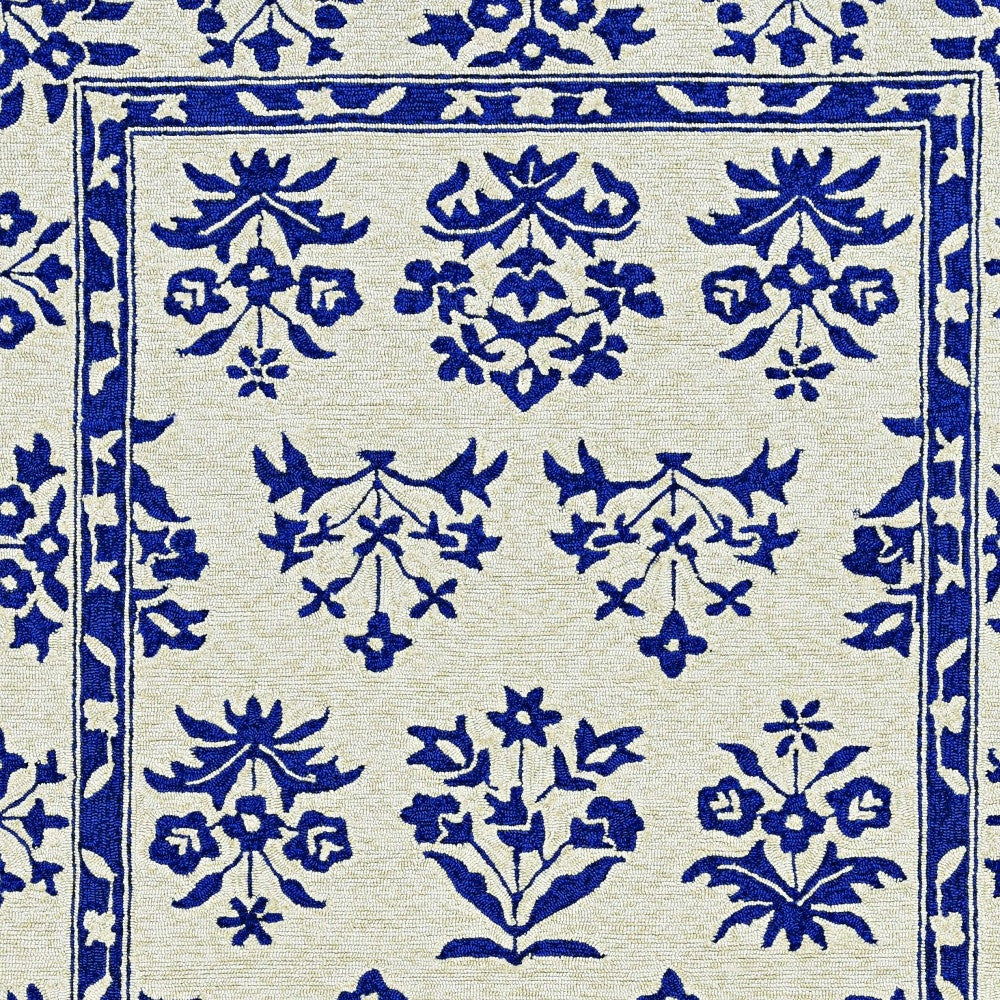 3' X 5' Blue Floral Indoor Outdoor Area Rug-Outdoor Rugs-DECOROLALA