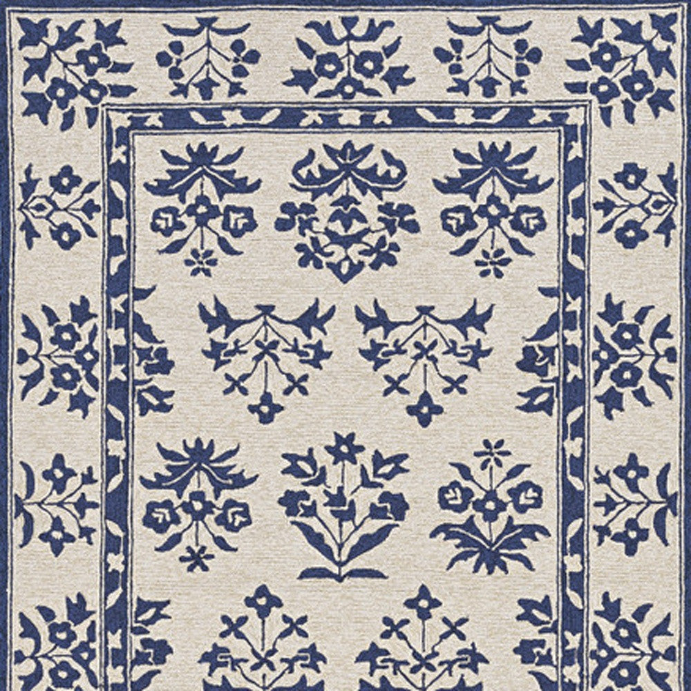 3' X 5' Blue Floral Indoor Outdoor Area Rug-Outdoor Rugs-DECOROLALA