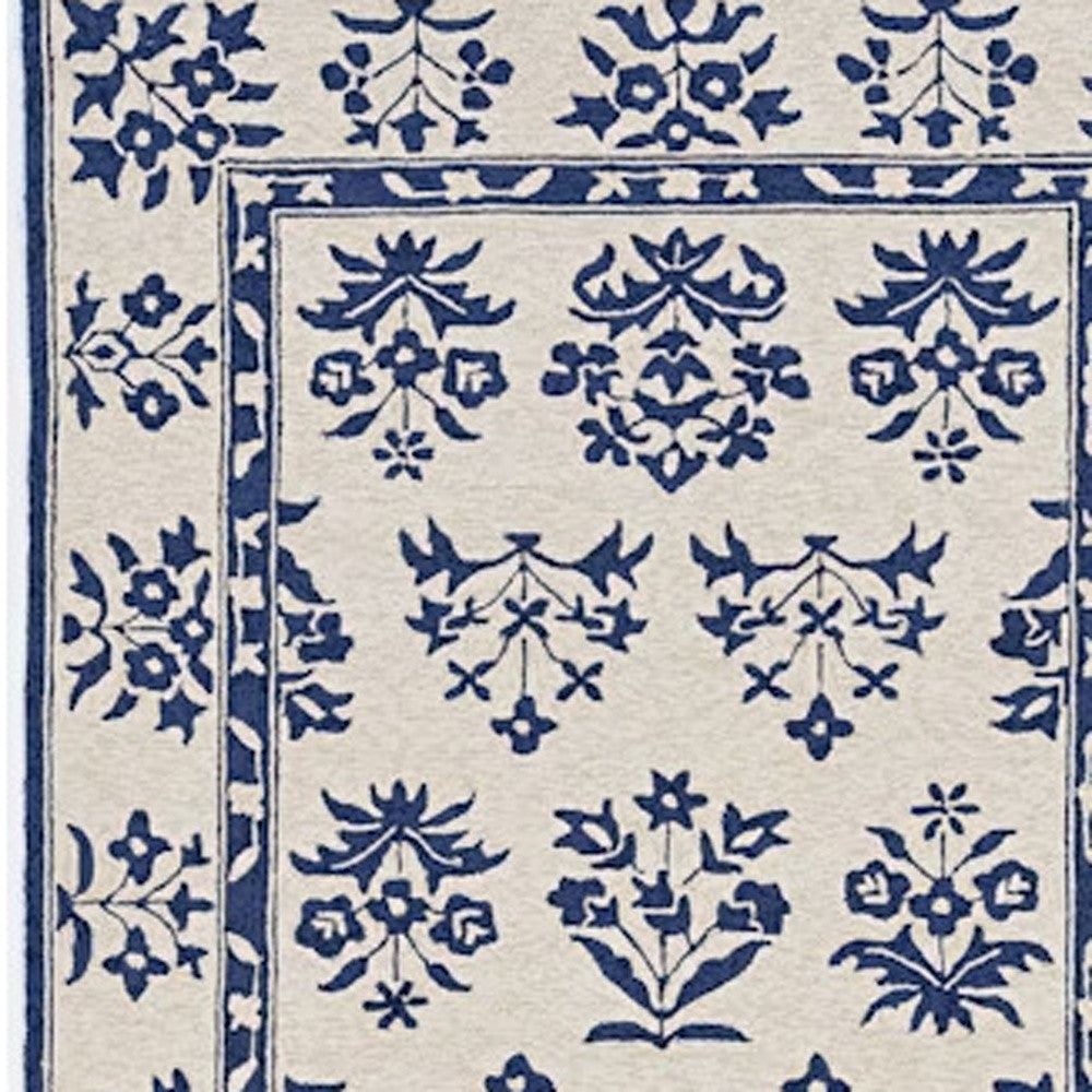 3' X 5' Blue Floral Indoor Outdoor Area Rug-Outdoor Rugs-DECOROLALA