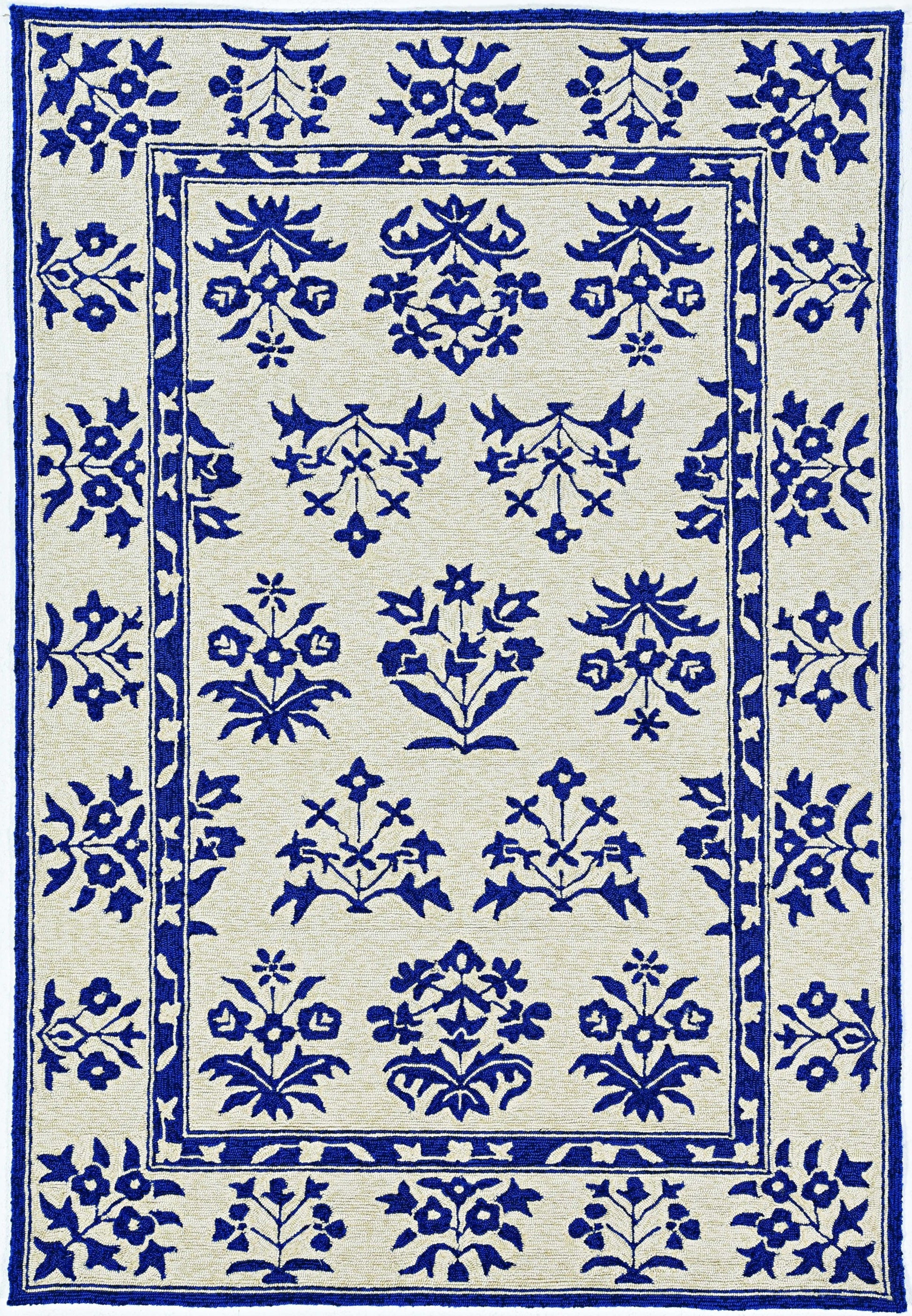3' X 5' Blue Floral Indoor Outdoor Area Rug-Outdoor Rugs-DECOROLALA