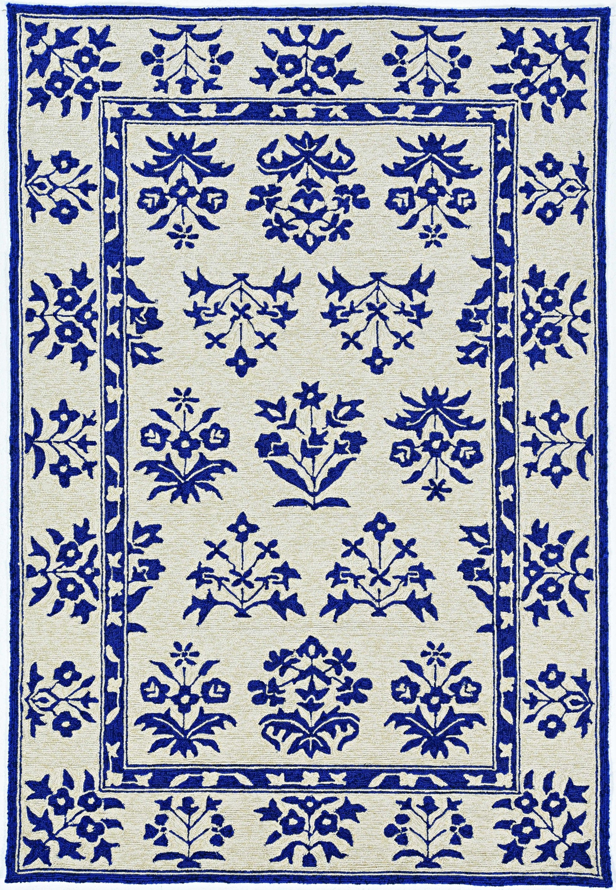 3' X 5' Blue Floral Indoor Outdoor Area Rug-Outdoor Rugs-DECOROLALA