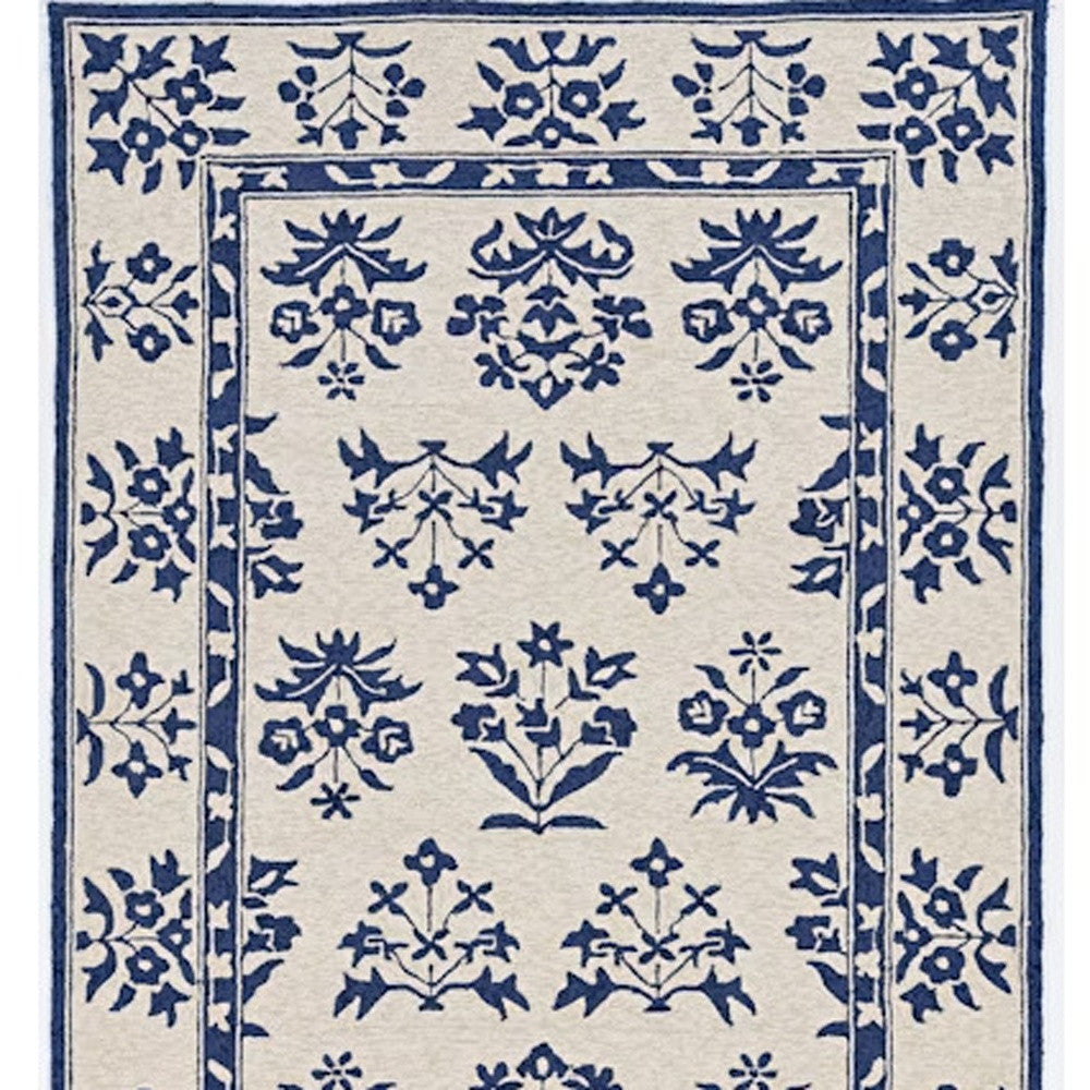 3' X 5' Blue Floral Indoor Outdoor Area Rug-Outdoor Rugs-DECOROLALA
