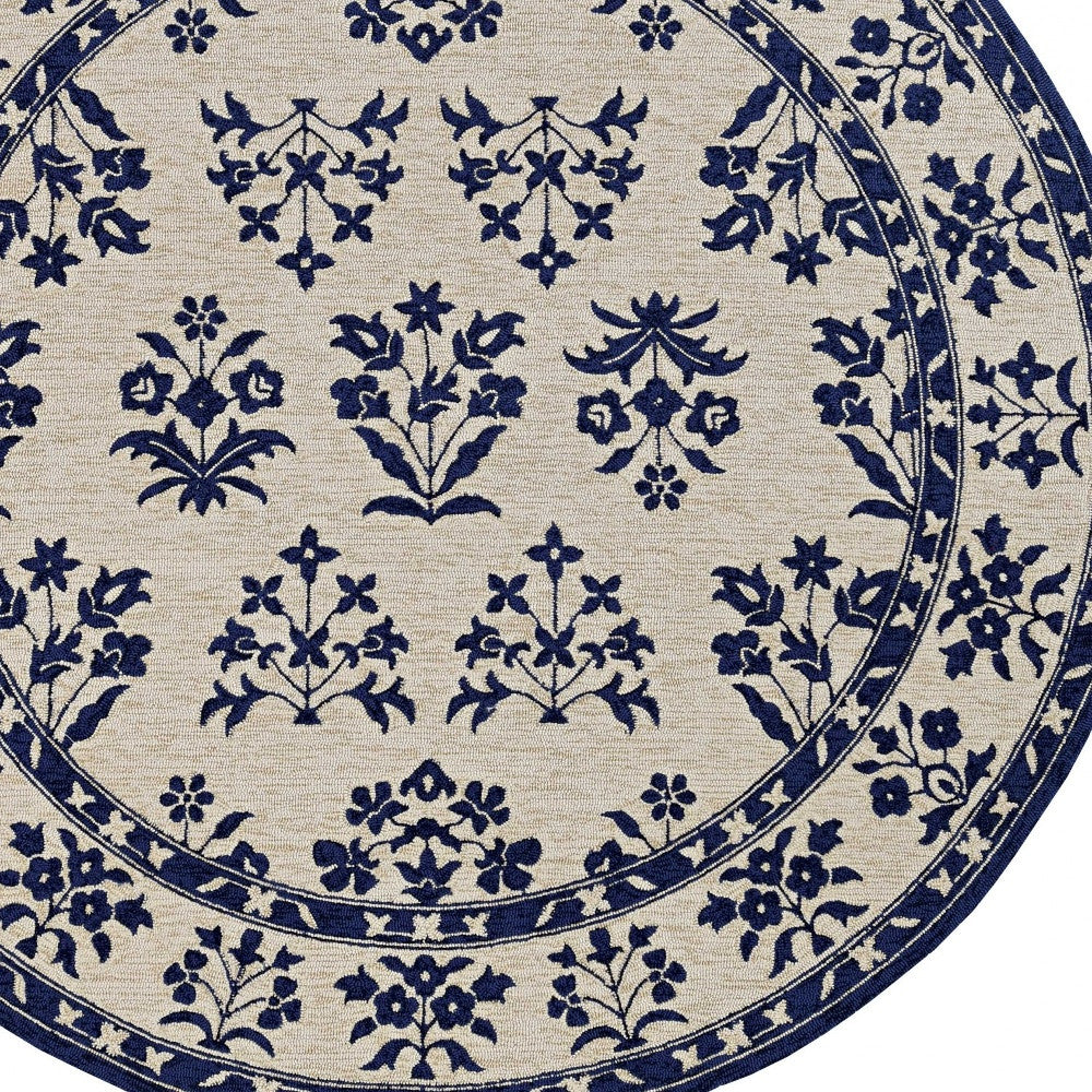 3' X 5' Blue Floral Indoor Outdoor Area Rug-Outdoor Rugs-DECOROLALA