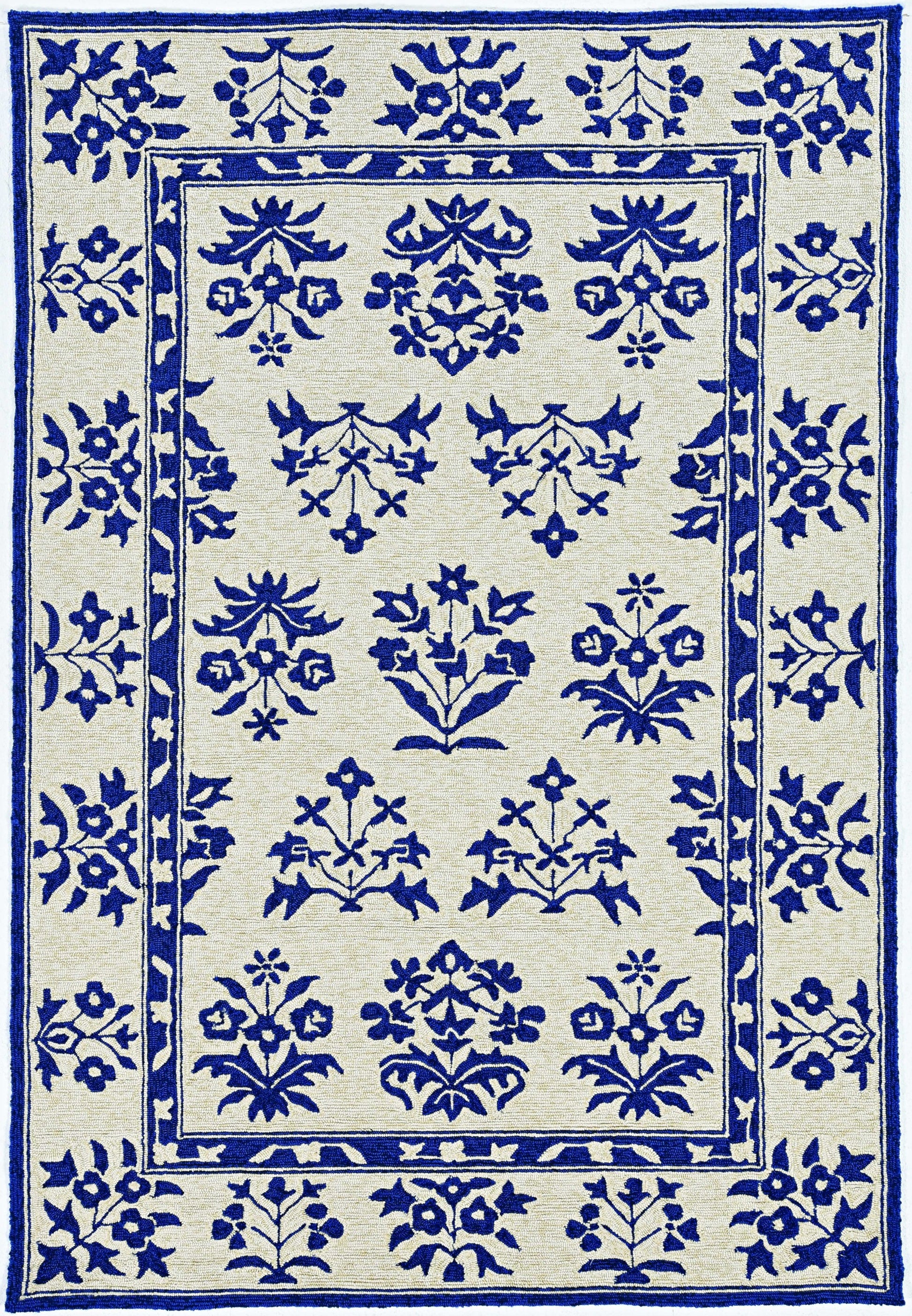 3' X 5' Blue Floral Indoor Outdoor Area Rug-Outdoor Rugs-DECOROLALA