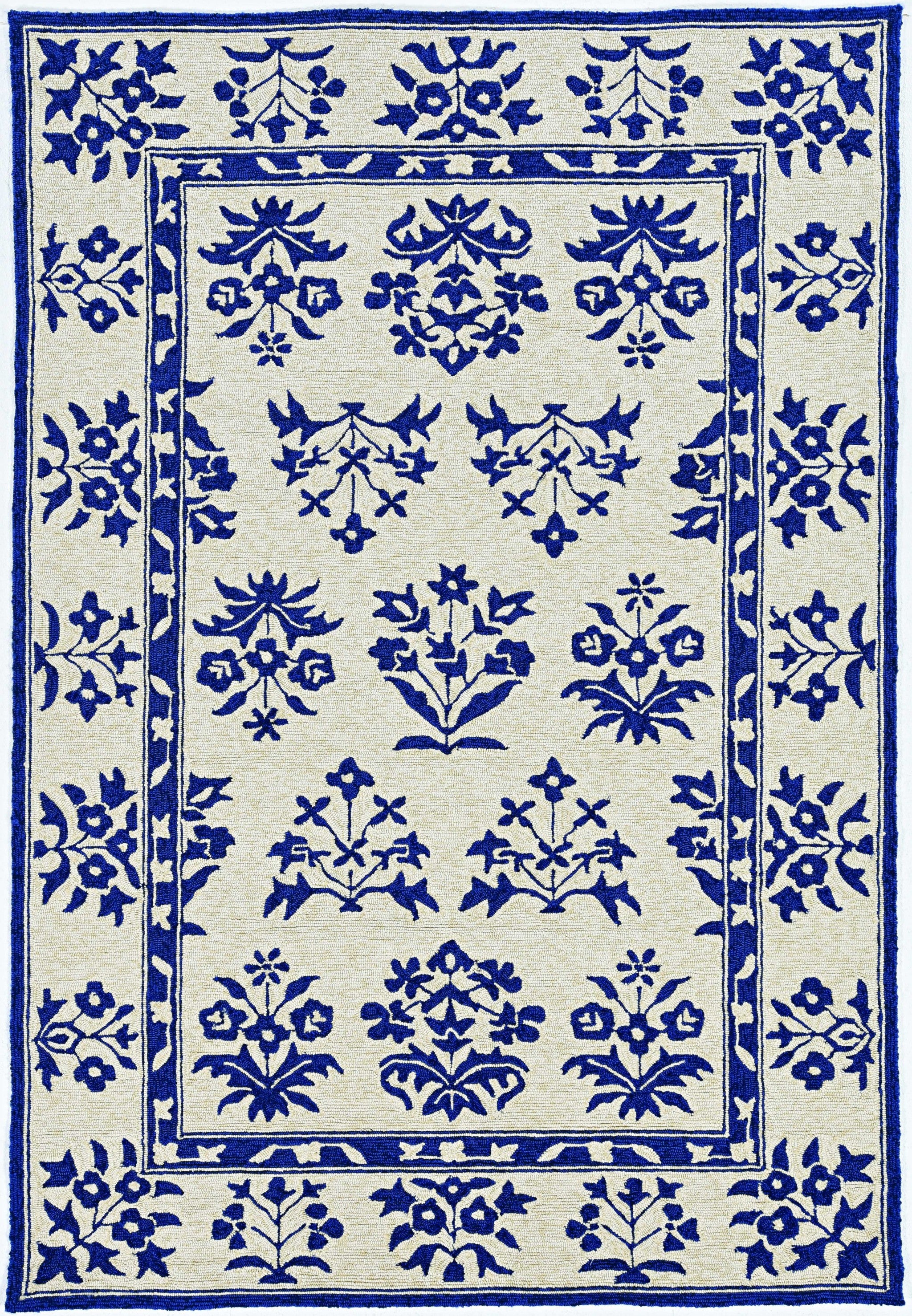 3' X 5' Blue Floral Indoor Outdoor Area Rug-Outdoor Rugs-DECOROLALA