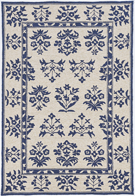3' X 5' Blue Floral Indoor Outdoor Area Rug-Outdoor Rugs-DECOROLALA